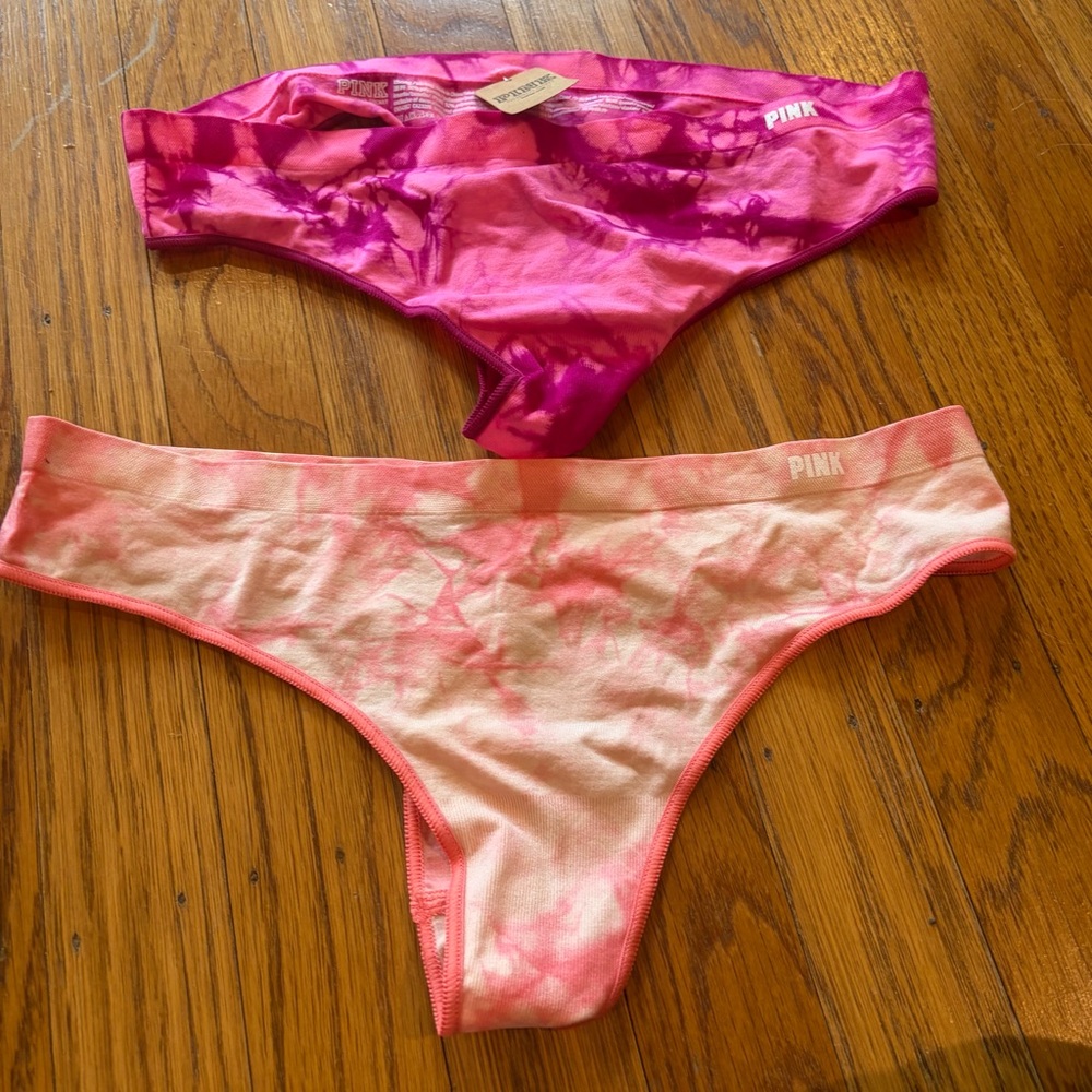 PINK Victoria's Secret Tie-Dye Cheeky & Thong Set in Hot Pink and Light Pink